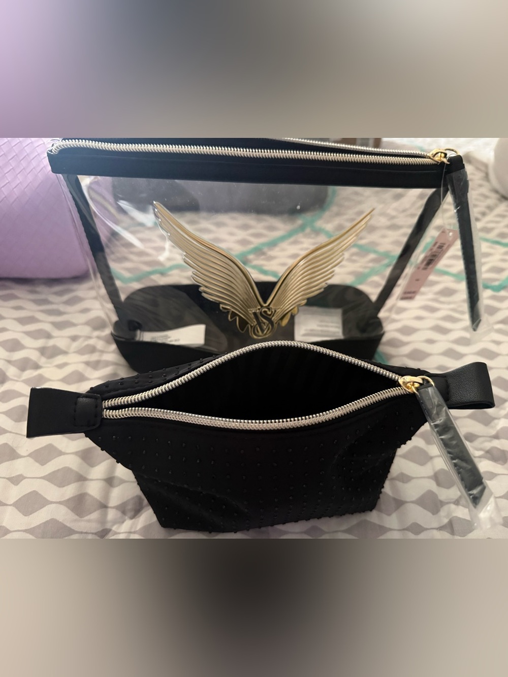 Victoria’s Secret Clear Travel Pouch Set with Black Inner Bag 2pc set